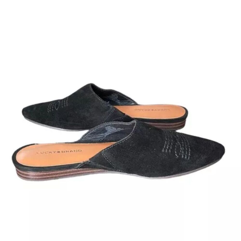 Lucky Brand / Belky Black Oiled Suede Slip On Mules / Boho Shoes - Picture 2 of 5